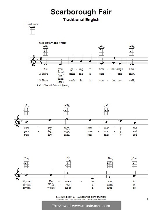 Scarborough Fair (Ptintable scores): For ukulele by folklore