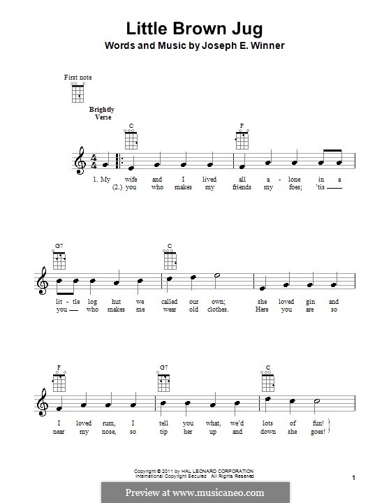 Little Brown Jug: For ukulele by Joseph Eastburn Winner