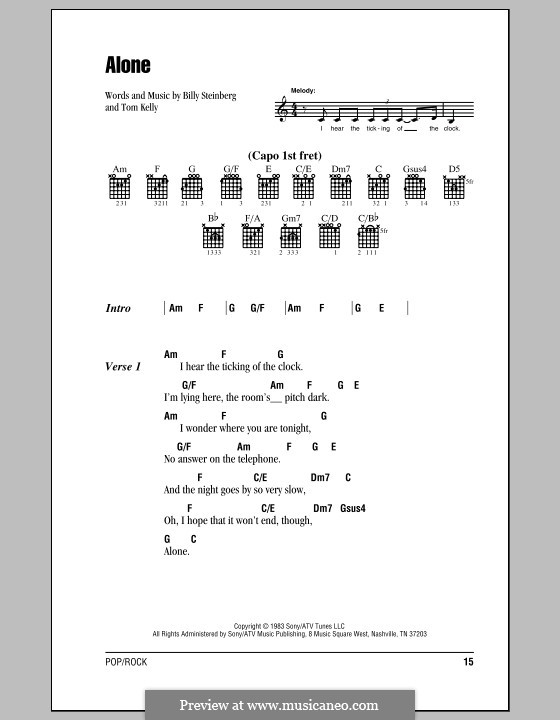 Alone: Lyrics and chords (Heart) by Billy Steinberg, Tom Kelly