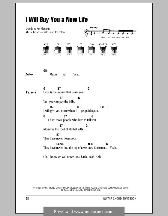 I Will Buy You a New Life (Everclear): Lyrics and chords (with chord boxes) by Art Alexakis