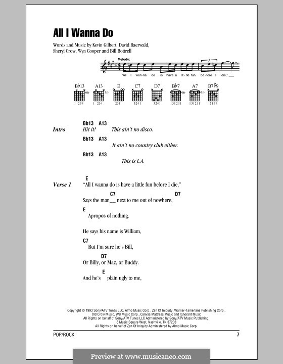 All I Wanna Do By B Bottrell D Baerwald K Gilbert S Crow W Cooper On Musicaneo All I Wanna Do By B Bottrell D Baerwald K Gilbert S Crow W Cooper On Musicaneo