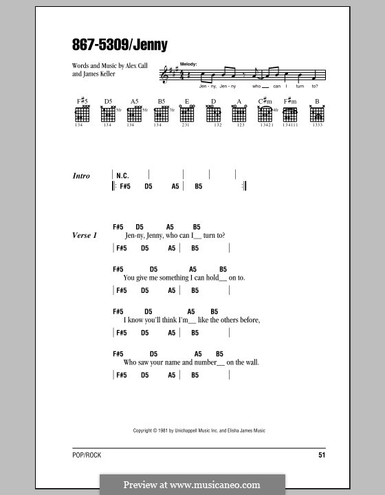 867 5309 Jenny Tommy Tutone By A Call J Keller On Musicaneo