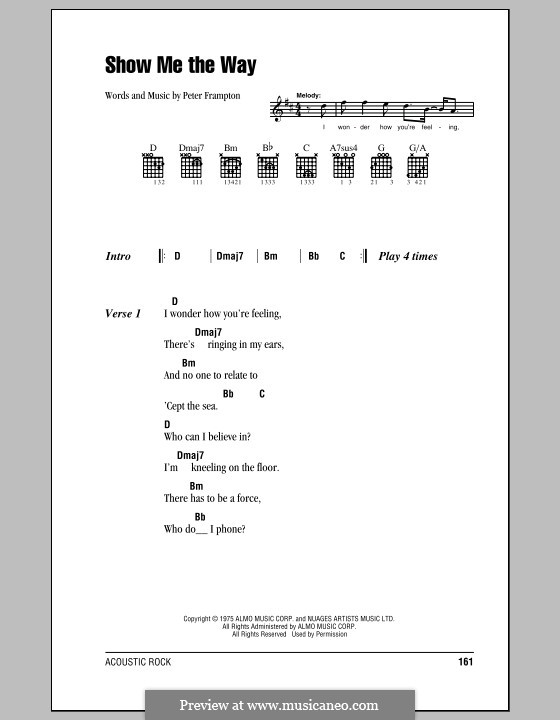 Show Me the Way: Lyrics and chords (with chord boxes) by Peter Frampton