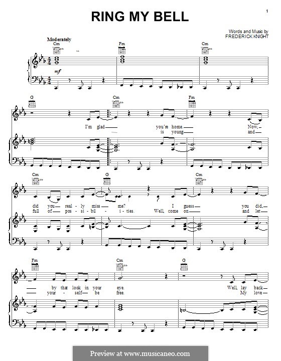 Ring My Bell (Anita Ward): For voice and piano (or guitar) by Frederick Knight