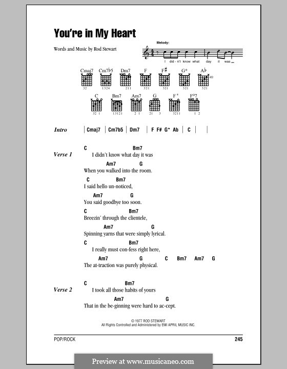 You're in My Heart: Lyrics and chords (with chord boxes) by Rod Stewart