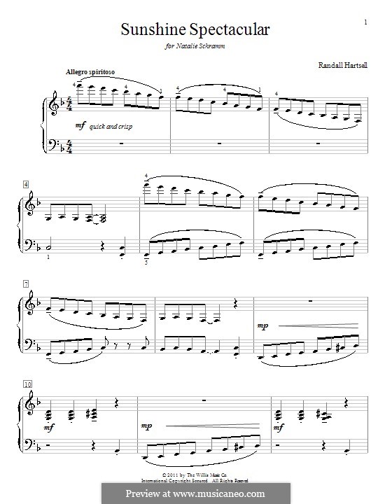 Sunshine Spectacular: For piano by Randall Hartsell