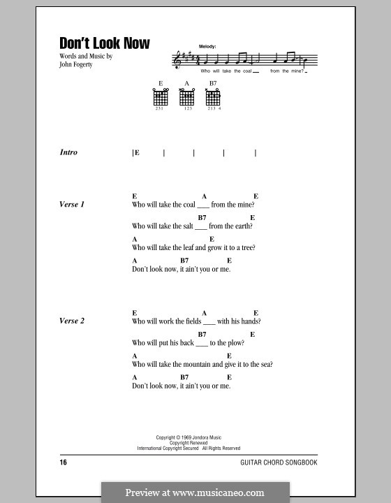 Don't Look Now (Creedence Clearwater Revival): Lyrics and chords (with chord boxes) by John C. Fogerty