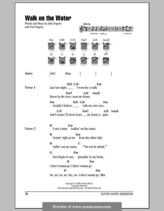 Walk on the Water (Creedence Clearwater Revival): Lyrics and chords (with chord boxes) by John C. Fogerty, Tom Fogerty