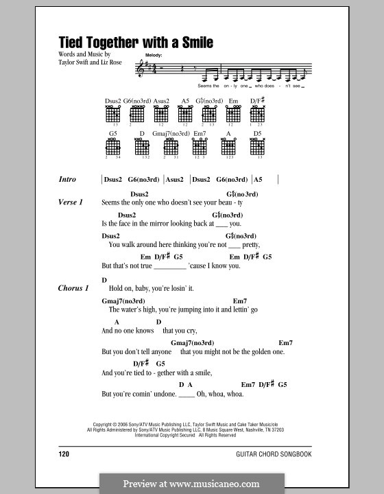 Tied Together with a Smile (Taylor Swift): Lyrics and chords (with chord boxes) by Liz Rose