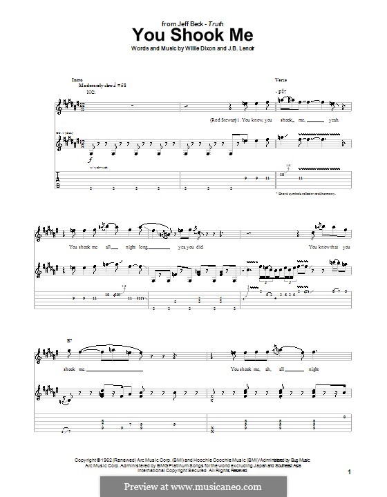 You Shook Me (Led Zeppelin): For guitar with tab by J.B. Lenoir, Willie Dixon