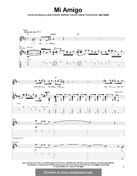 Mi Amigo (Kings of Leon): For guitar with tab by Anthony Caleb Followill, Jared Followill, Matthew Followill, Nathan Followill