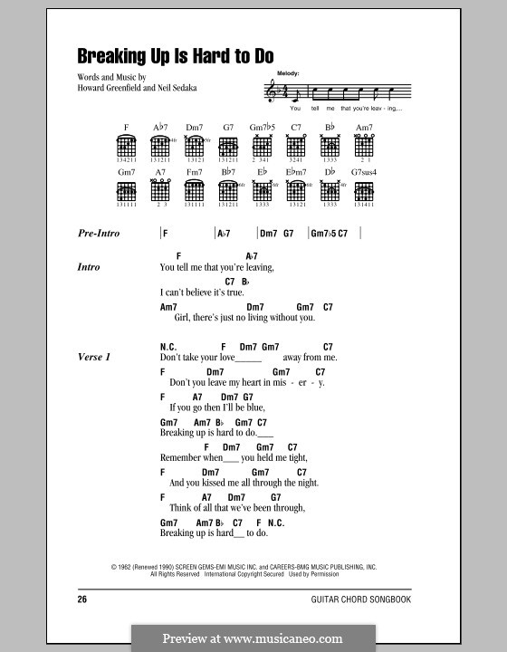 Breaking Up Is Hard To Do: Lyrics and chords by Howard Greenfield