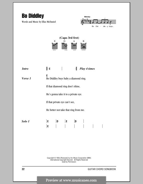Bo Diddley (Bo Diddley): Lyrics and chords by Ellas McDaniel