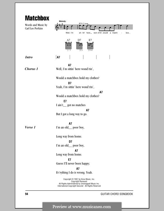 Matchbox (The Beatles): Lyrics and chords by Carl Lee Perkins