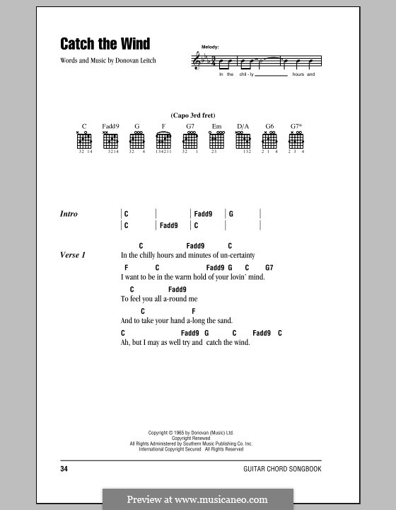 Catch the Wind by D. Leitch sheet music on MusicaNeo