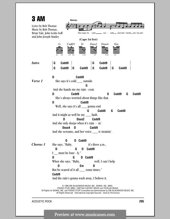 3 AM (Matchbox Twenty): Lyrics and chords by Brian Yale, Jay Stanley, John Goff, Rob Thomas