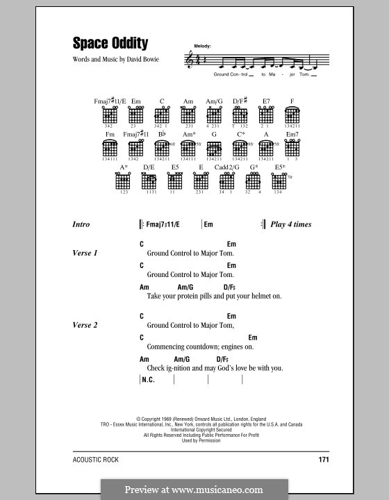 Space Oddity: Lyrics and chords by David Bowie