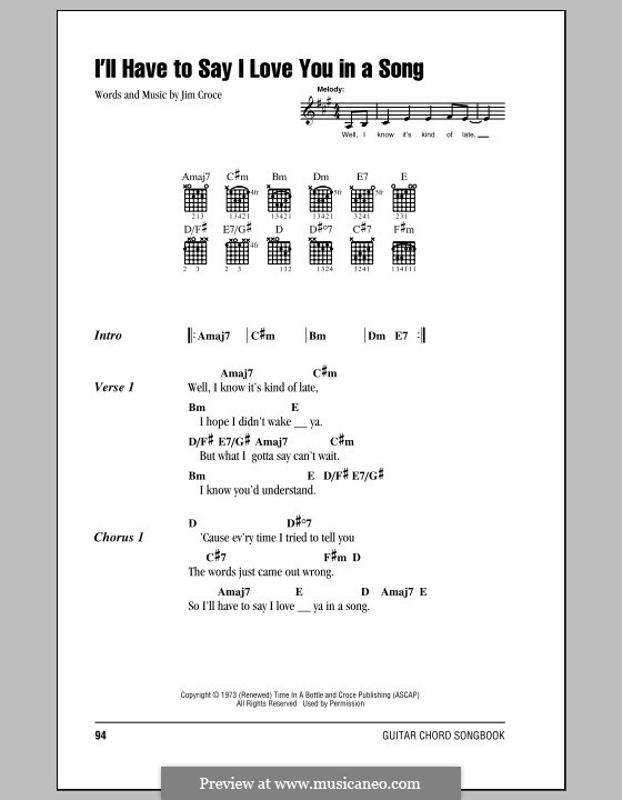 I'll Have to Say I Love You in a Song: Lyrics and chords by Jim Croce