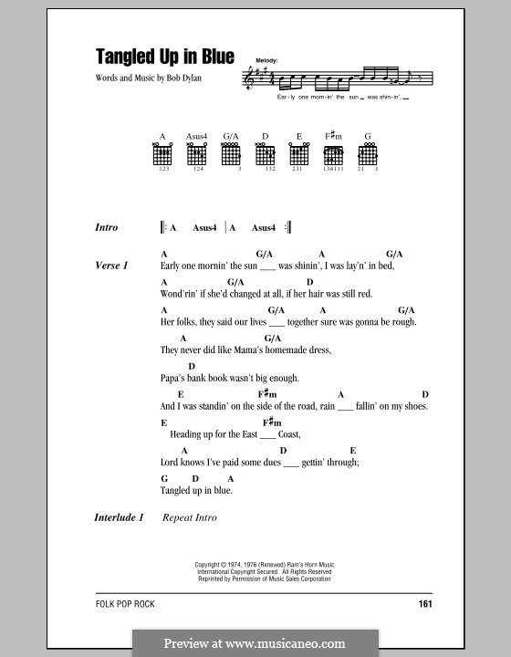 Tangled Up in Blue: Lyrics and chords by Bob Dylan