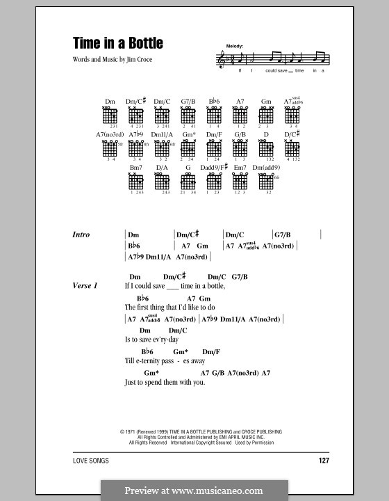 Time in a Bottle: Lyrics and chords by Jim Croce