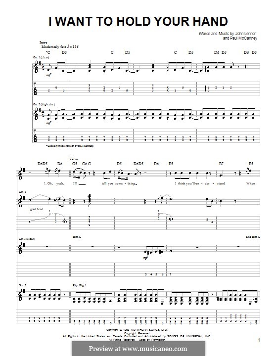 I Want to Hold Your Hand (The Beatles): For guitar with tab by John Lennon, Paul McCartney