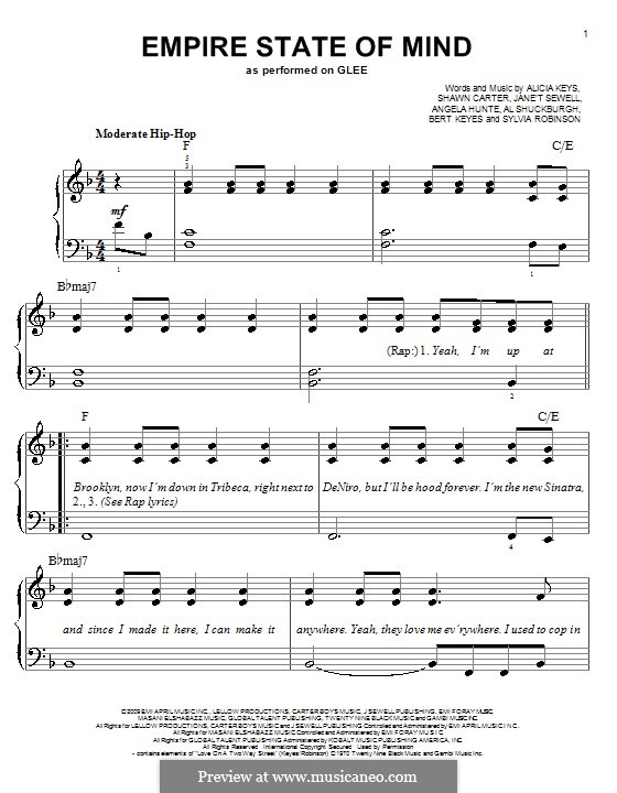 Empire State of Mind: For easy piano (Glee Cast) by Alexander Shuckburgh, Alicia Keys, Angela Hunte, Bert Keyes, Janet Sewell-Ulepic, Jay-Z, Sylvia Robinson