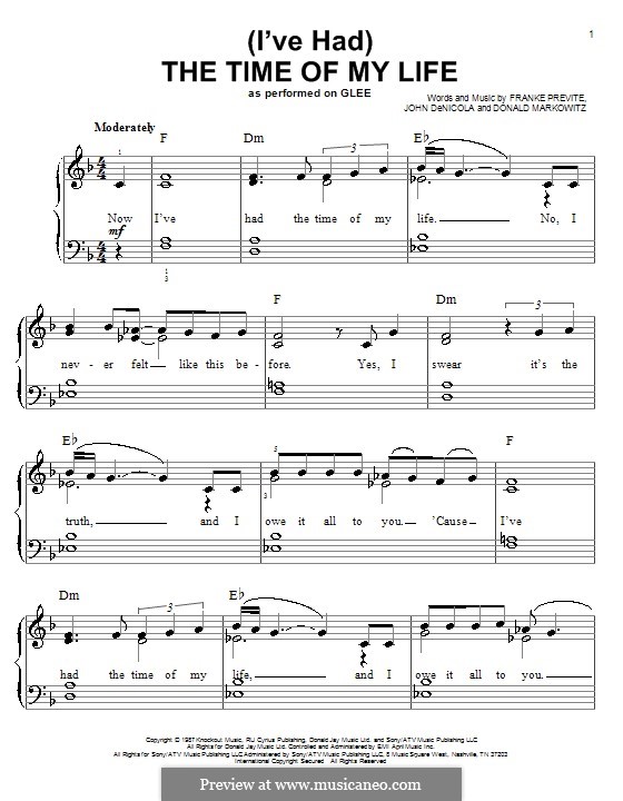 (I've Had) The Time of My Life (from Dirty Dancing): For easy piano (Glee Cast) by Donald Markowitz, Franke Previte, John DeNicola