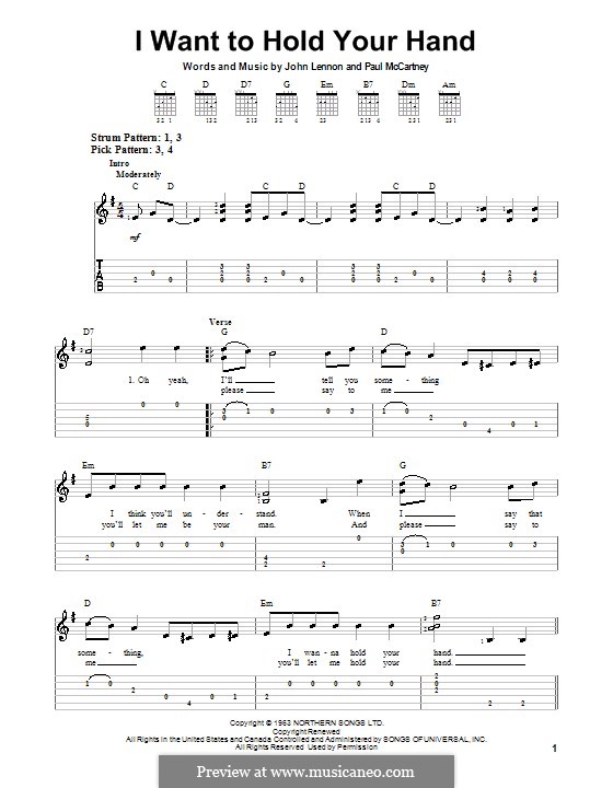 I Want to Hold Your Hand (The Beatles): For easy guitar by John Lennon, Paul McCartney