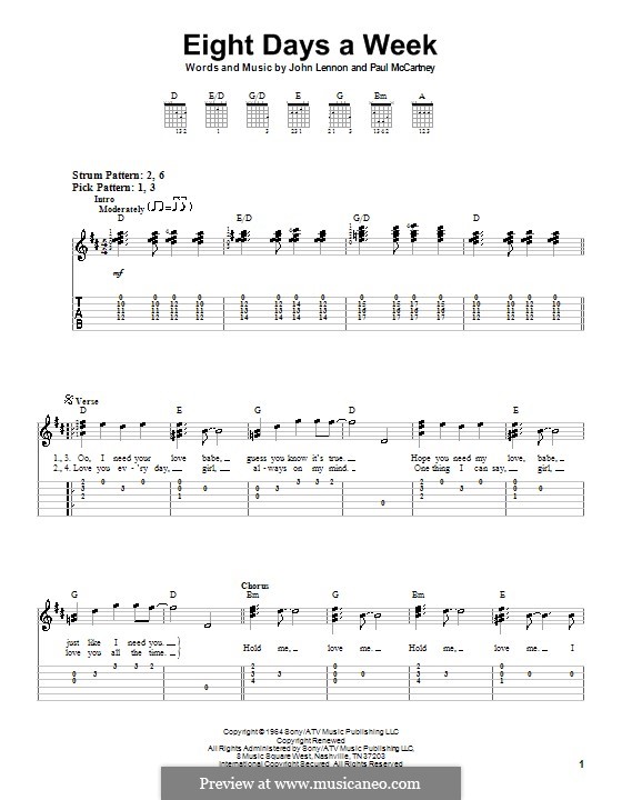 Eight Days a Week (The Beatles): For easy guitar by John Lennon, Paul McCartney