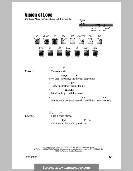 Vision of Love (Mariah Carey): Lyrics and chords by Ben Margulies