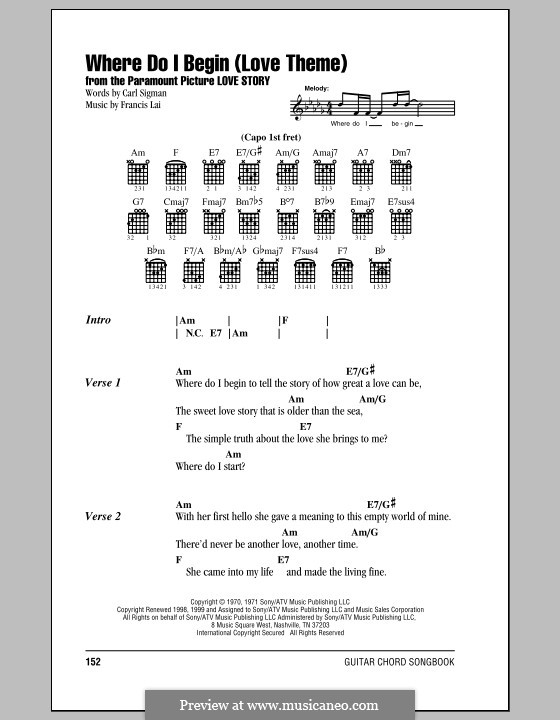 Where Do I Begin (Theme from Love Story): Lyrics and chords by Francis Lai