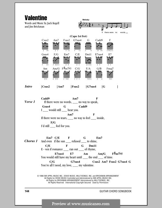 Valentine: Lyrics and chords by Jack Kugell, Jim Brickman