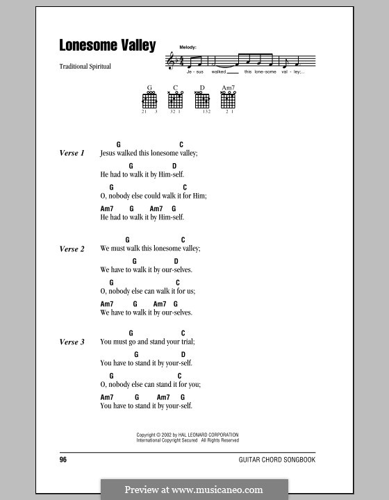 Lonesome Valley: Lyrics and chords by folklore