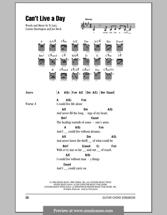 Can't Live a Day (Avalon): Lyrics and chords by Connie Harrington, Joe Beck, Ty Lacy