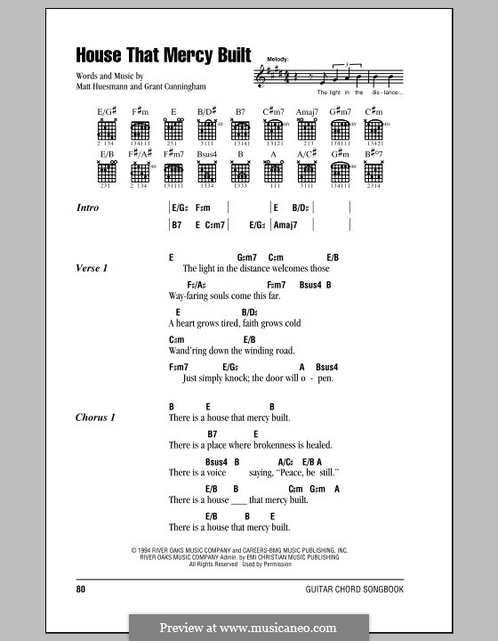 House That Mercy Built (Point of Grace): Lyrics and chords by Grant Cunningham, Matt Huesmann