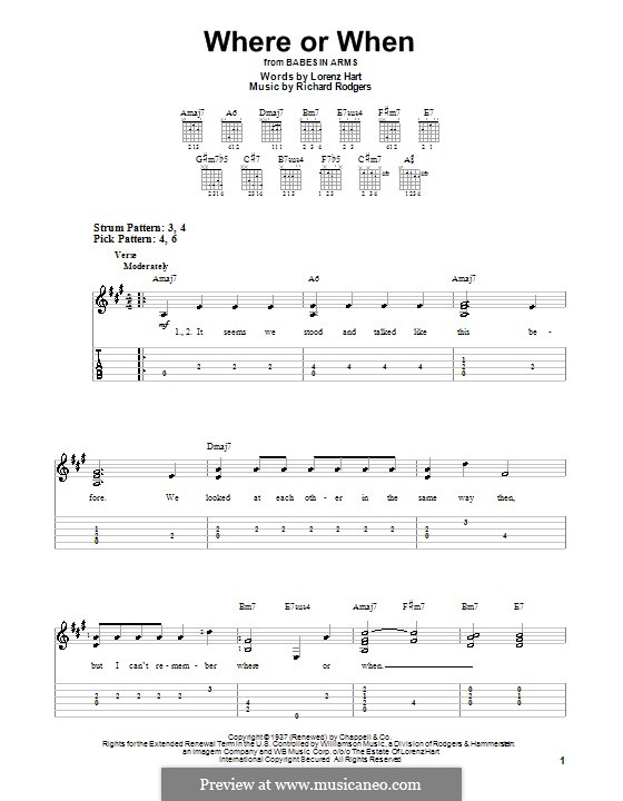Where Or When (from Babes In Arms): For easy guitar with tabulature by Richard Rodgers