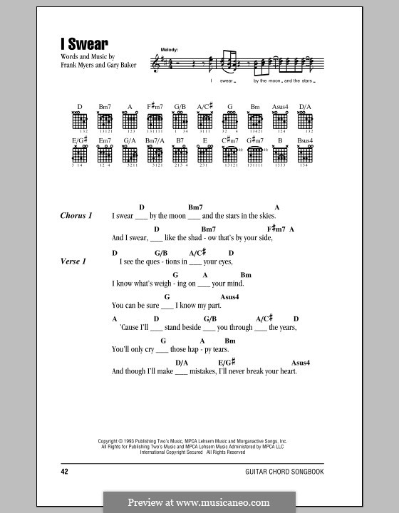 I Swear: Lyrics and chords by Frank J. Myers, Gary Baker