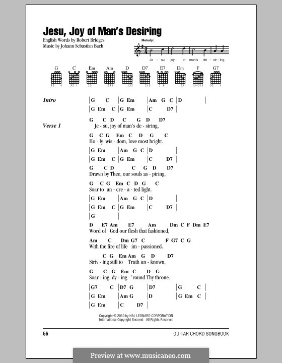 Jesu, Joy of Man's Desiring (Printable Scores): Lyrics and chords by Johann Sebastian Bach