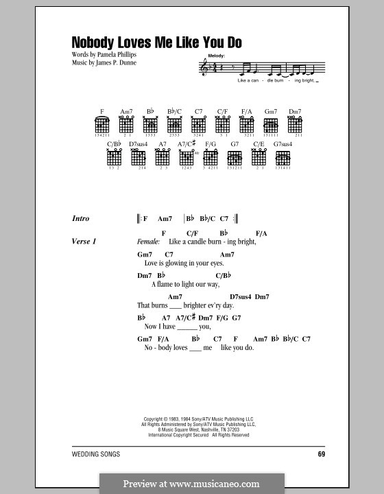 Nobody Loves Me Like You Do (Anne Murray): Lyrics and chords by James P. Dunne, Pamela Phillips
