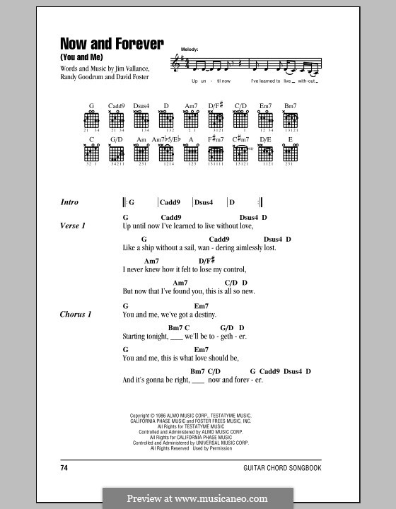 Now and Forever (You and Me): Lyrics and chords by David Foster, Jim Vallance