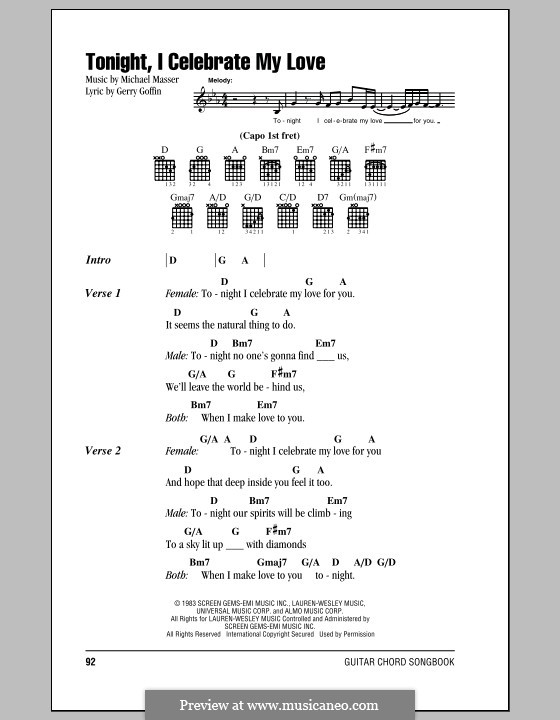 Tonight, I Celebrate My Love (Peabo Bryson and Roberta Flack): Lyrics and chords by Gerry Goffin, Michael Masser