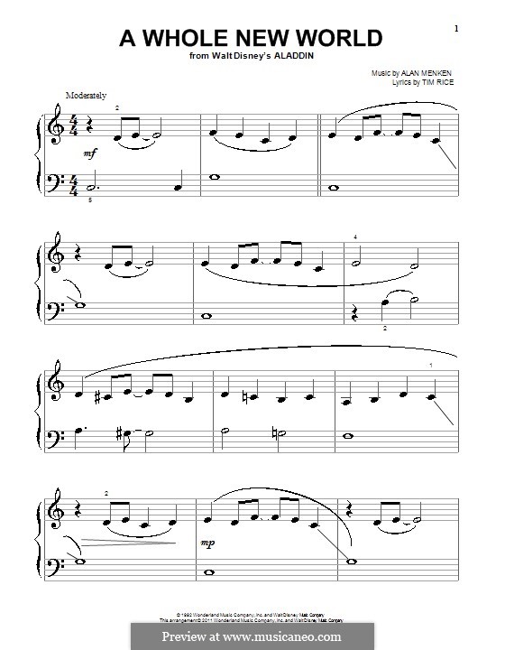 A Whole New World (from Aladdin), for Piano: C Major by Alan Menken