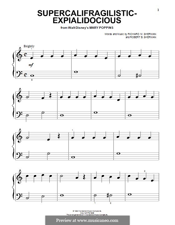 Supercalifragilisticexpialidocious (from Mary Poppins), for Piano: For a single performer by Richard M. Sherman, Robert B. Sherman