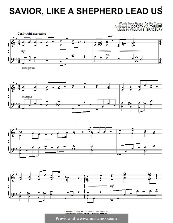 Savior, Like a Shepherd Lead Us: For piano by William Batchelder Bradbury