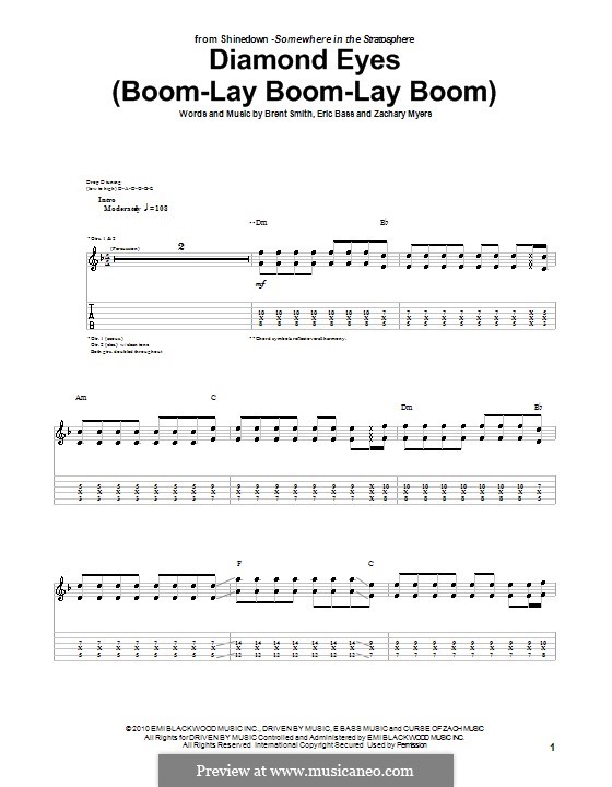 Diamond Eyes (Boom-Lay Boom-Lay Boom): For guitar with tab (Shinedown) by Brent Smith, Eric Bass, Zachary Myers