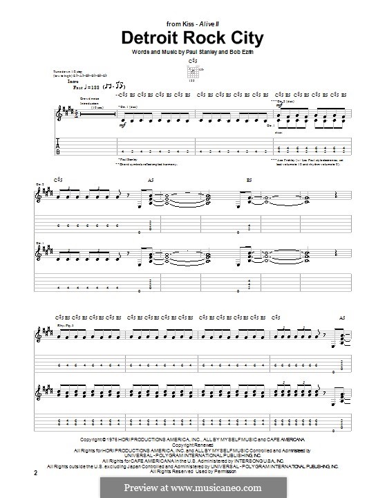 Detroit Rock City (KISS): For guitar with tab by Bob Ezrin, Paul Stanley