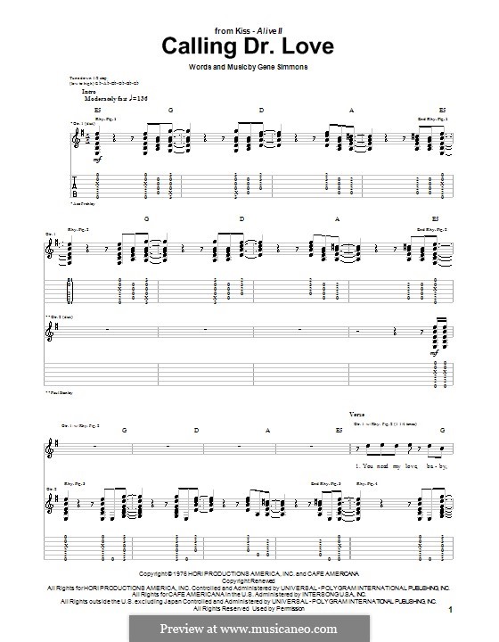 Calling Dr. Love (KISS): For guitar with tab by Gene Simmons