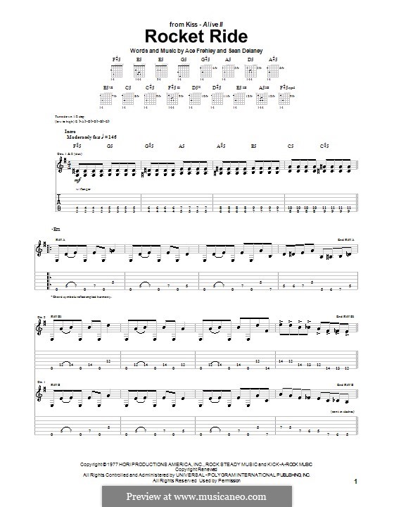 Rocket Ride (KISS): For guitar with tab by Ace Frehley