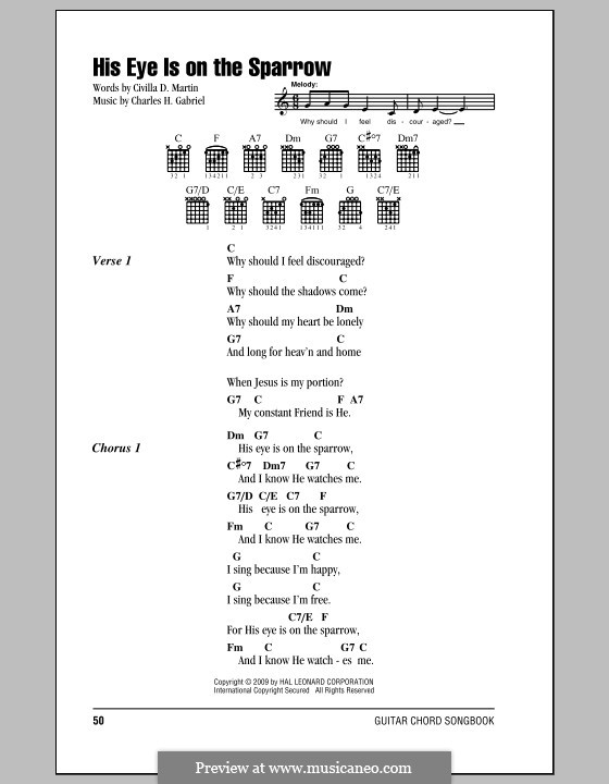 His Eye Is on the Sparrow (Ethel Waters): Lyrics and chords by Charles Hutchinson Gabriel