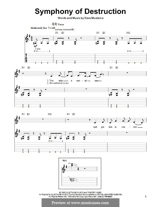 Symphony of Destruction (Megadeth): For guitar by Dave Mustaine